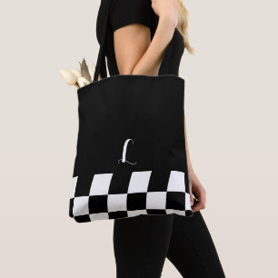 Schwarzweiß-Minimalistische Monogramm geprüft Tasche