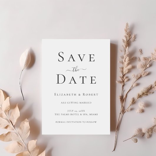 Schwarzweiß-Minimalistische Save the Date-Karte Einladung