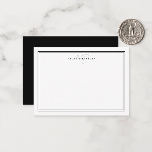 Schwarzweiß-Minimalistisches Monogramm, zwei Farbg Mitteilungskarte (Vorderseite/Rückseite Beispiel)