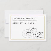 Schwarzweiß mit Gold Wedding RSVP Card Karte (Vorderseite)