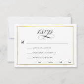 Schwarzweiß mit Gold Wedding RSVP Card Karte (Rückseite)