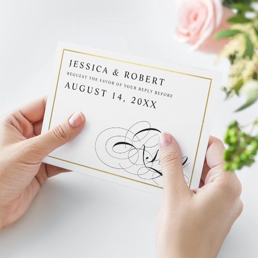 Schwarzweiß mit Gold Wedding RSVP Card Karte
