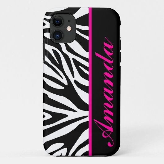 Schwarzweiss mit rosa Zebra-individuellem Namen Case-Mate iPhone Hülle (Rückseite)