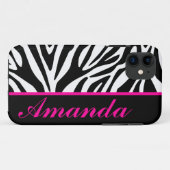 Schwarzweiss mit rosa Zebra-individuellem Namen Case-Mate iPhone Hülle (Rückseite (Horizontal))