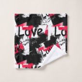 Schwarzweiß mit roten Flecken Liebe Muster Badhandtuch Set (Waschlappen)