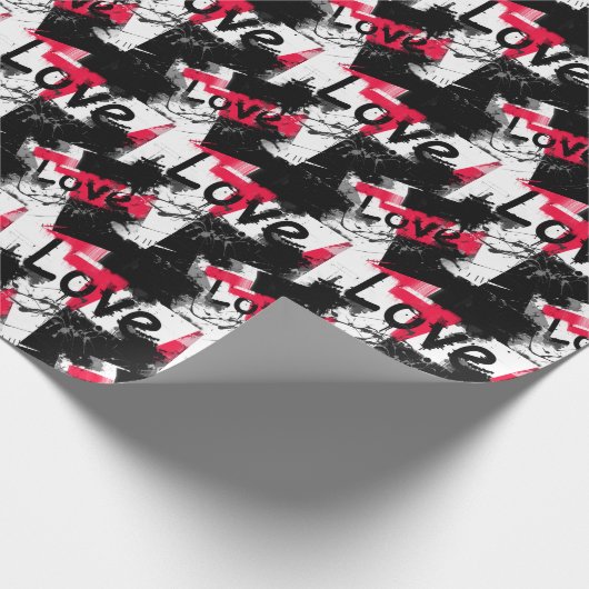 Schwarzweiß mit roten Flecken Liebe Muster Geschenkpapier (Ecke)