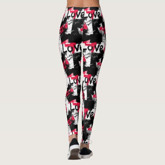 Schwarzweiß mit roten Flecken Liebe Muster Leggings (Rückseite)