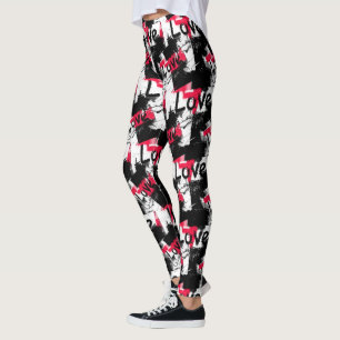 Schwarzweiß mit roten Flecken Liebe Muster Leggings