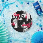 Schwarzweiß mit roten Flecken Liebe Muster Pappteller (Party)