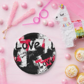 Schwarzweiß mit roten Flecken Liebe Muster Pappteller (Party)