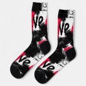 Schwarzweiß mit roten Flecken Liebe Muster Socken (Linkes Detail)
