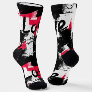 Schwarzweiß mit roten Flecken Liebe Muster Socken