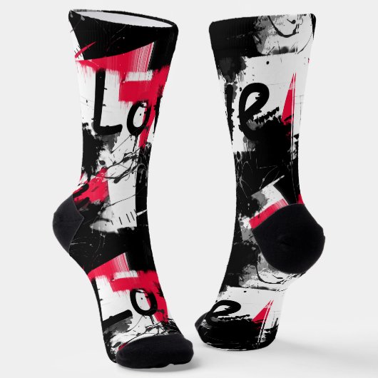 Schwarzweiß mit roten Flecken Liebe Muster Socken (Gewinkelt)