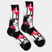 Schwarzweiß mit roten Flecken Liebe Muster Socken (Rechts)