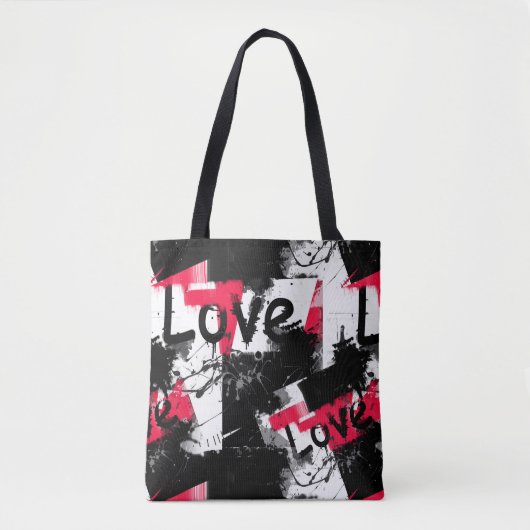 Schwarzweiß mit roten Flecken Liebe Muster Tasche (Vorderseite)