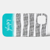 Schwarzweiß mit türkisfarbenem Muster Case-Mate iPhone Hülle (Rückseite (Horizontal))