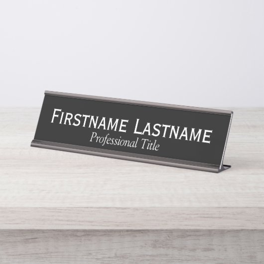 Schwarzweiß mit weißem Namen und Beruflichem Titel Schreibtischnamensplakette (Vorderseite )