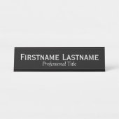 Schwarzweiß mit weißem Namen und Beruflichem Titel Schreibtischnamensplakette (Vorderseite )