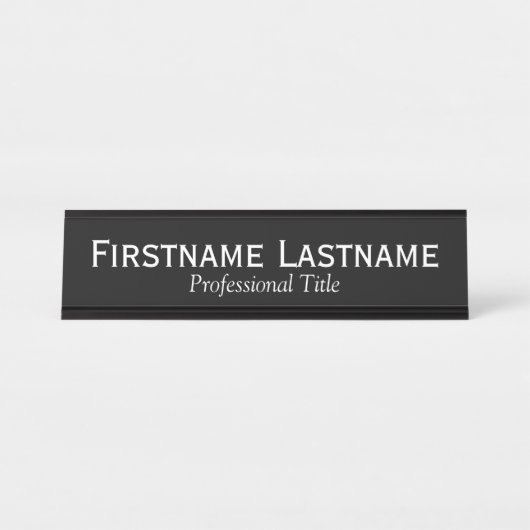 Schwarzweiß mit weißem Namen und Beruflichem Titel Schreibtischnamensplakette (Vorderseite )