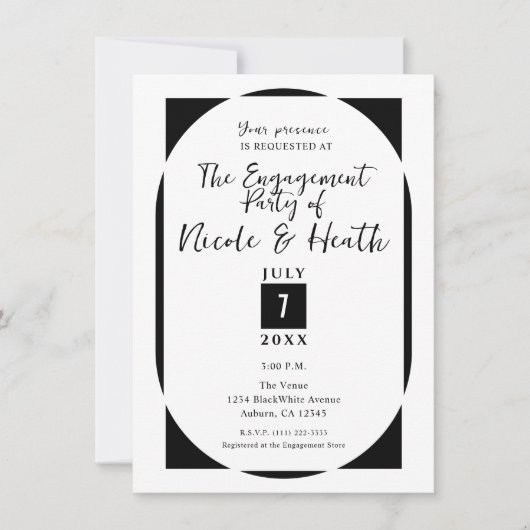 Schwarzweiß-Moderne Minimal-Engagement-Partei Einladung (Vorderseite)