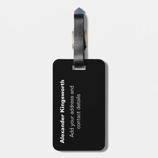 Schwarzweiß, moderne personalisierte Monogramm Gepäckanhänger (Rückseite vertikal)