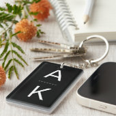 Schwarzweiß, moderne personalisierte Monogramm Schlüsselanhänger (Vorderseite rechts)