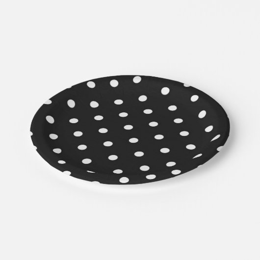Schwarzweiss-moderner Glamour des Polkapunktes Pappteller (Schrägansicht)