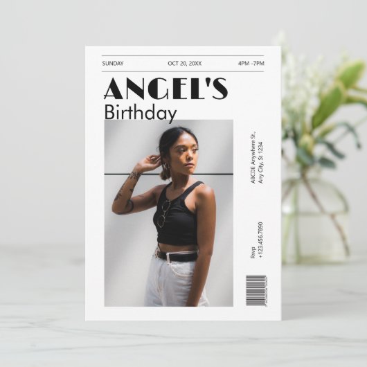 Schwarzweiß, modernes minimalistisches Foto - Gebu Einladung (Stehend Vorderseite)