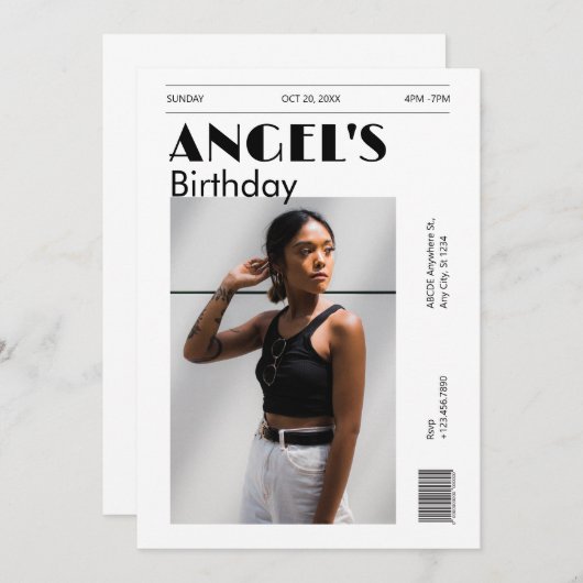 Schwarzweiß, modernes minimalistisches Foto - Gebu Einladung (Vorne/Hinten)