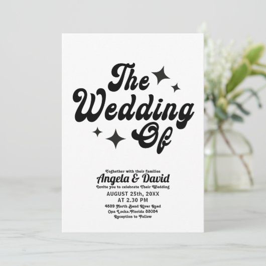 Schwarzweiß Modernes Vintages Retroskript Hochzeit Einladung (Stehend Vorderseite)