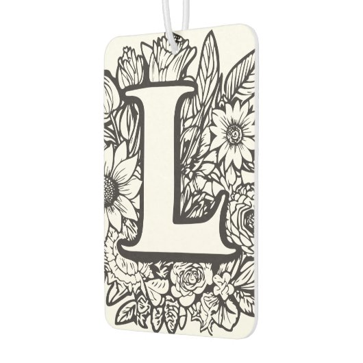 Schwarzweiß-Monogramm der personalisierten Blume Autolufterfrischer (Links)