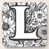 Schwarzweiß-Monogramm der personalisierten Blume Getränkeuntersetzer (Vorderseite)