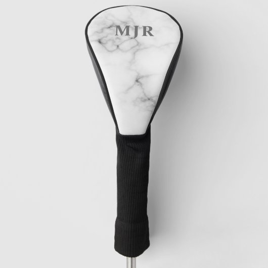Schwarzweiss-Monogramm des Marmor-| personalisiert Golf Headcover (Vorderseite)
