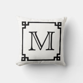 Schwarzweiss-Monogramm-Grieche-Schlüssel Kissen