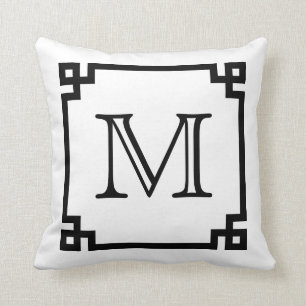 Schwarzweiss-Monogramm-Grieche-Schlüssel Kissen
