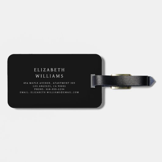 Schwarzweiß-Monogramm Minimalistisch Gepäckanhänger (Rückseite horizontal)