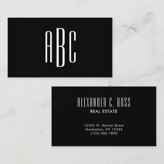 Schwarzweiß-Monogramm mit einfachen drei Buchstabe Visitenkarte (Vorne/Hinten)