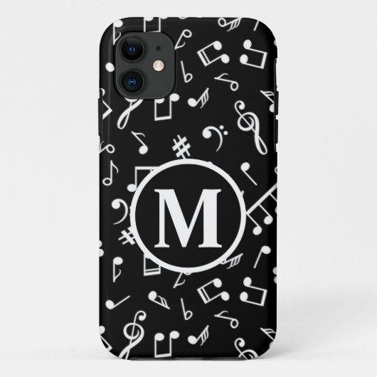 Schwarzweiß-Monogramm-Musiknote Case-Mate iPhone Hülle (Rückseite)