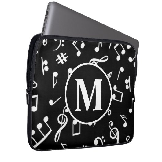 Schwarzweiß-Monogramm-Musiknote Laptopschutzhülle (Vorne Rechts)
