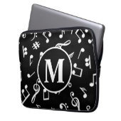 Schwarzweiß-Monogramm-Musiknote Laptopschutzhülle (Vorderseite Links)