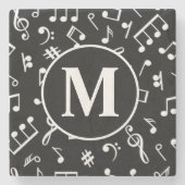 Schwarzweiß-Monogramm-Musiknote Steinuntersetzer (Vorderseite)