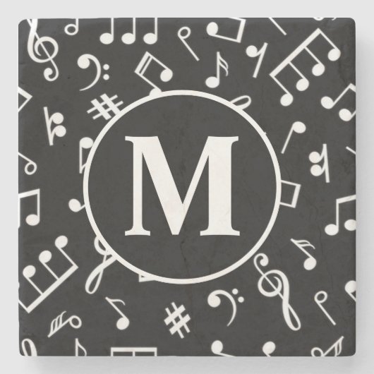 Schwarzweiß-Monogramm-Musiknote Steinuntersetzer (Vorderseite)