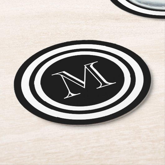 Schwarzweiss-Monogramm Runder Pappuntersetzer (Angewinkelt)
