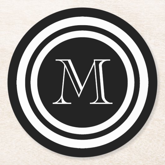 Schwarzweiss-Monogramm Runder Pappuntersetzer (Vorderseite)