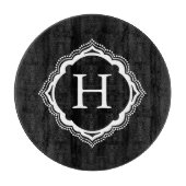 Schwarzweiss-Monogramm-rundes Glasschneiden-Brett Schneidebrett (Vorderseite)