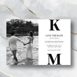 Schwarzweiß-Monogramm Save the Date Magneteinladung