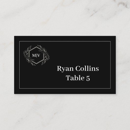Schwarzweiß-Monogramm-Wappen-Platzkarten Platzkarte (Rückseite)
