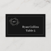 Schwarzweiß-Monogramm-Wappen-Platzkarten Platzkarte (Vorderseite)