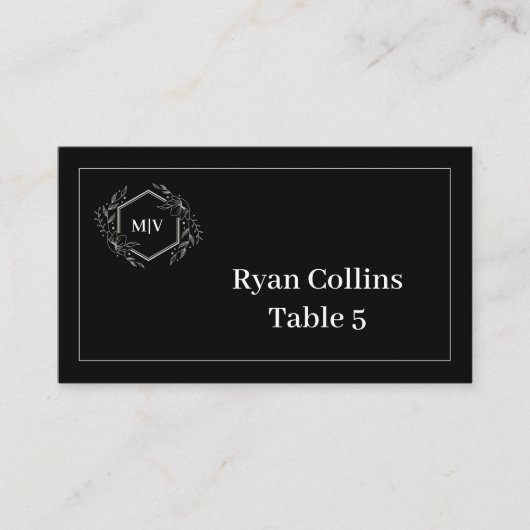 Schwarzweiß-Monogramm-Wappen-Platzkarten Platzkarte (Vorderseite)