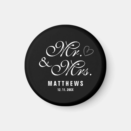 Schwarzweiß Mr. and Mrs. Wedding Monogram Magnet (Vorne)
